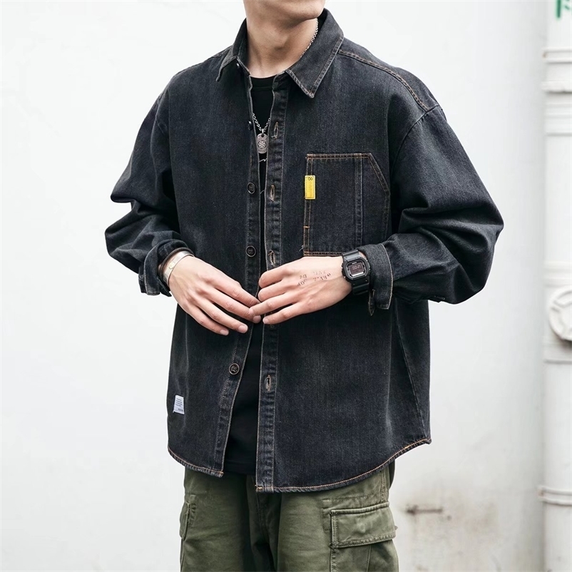 Men's Casual Shirts Japanese Streetwear High Quality Denim Shirt Korean Workwear Coats Men Clothing Couple Long Sleeve Top Harajuku Clothes 23050