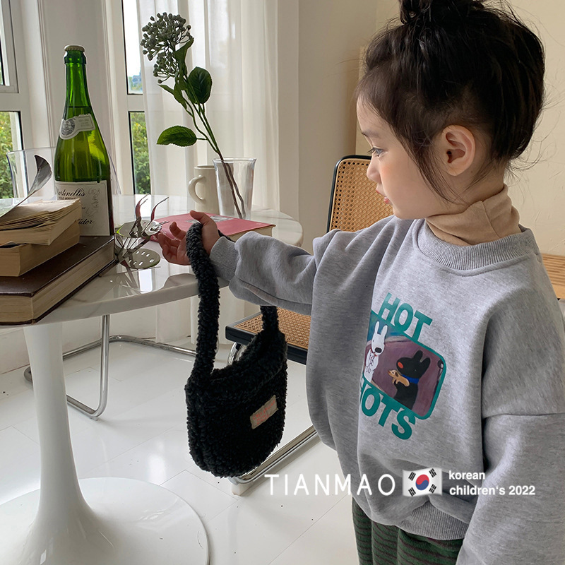 Winter Girls' Fleece Sweatshirt Children's Cartoon Casual Top Boys' Korean Style Loose Pullover Clothing