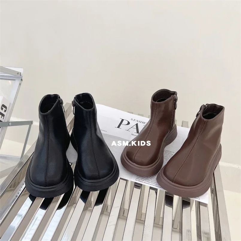 Kid Shoe Child Fashionable Short Boot Simple Girl Single Boot Soft Sole Leather Shoe Anti Slip Bare Boot Winter Casual Shoe 241106