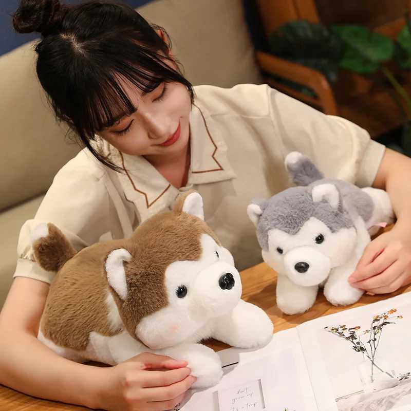 3040CM Cute Husky Dog Plush Toy Stuffed Animal Soft Kawaii Lying Brown Pet Puppy Pillow Doll Toys for Xmas Gift C250925
