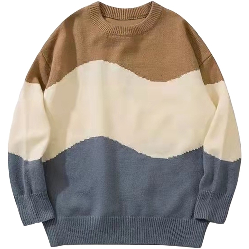 Men's Sweaters Men Knitted Patchwork Sweater Japanese Hip Hop Streetwear Retro Vintage Casual Loose Harajuku Oversized Pullover Sweaters 220906