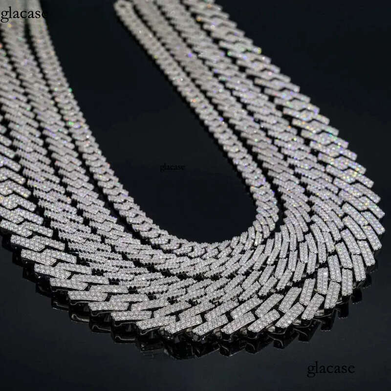 Iced out vvs 2 rows miami gold necklace sterg sier dia moissanite cuban k chain