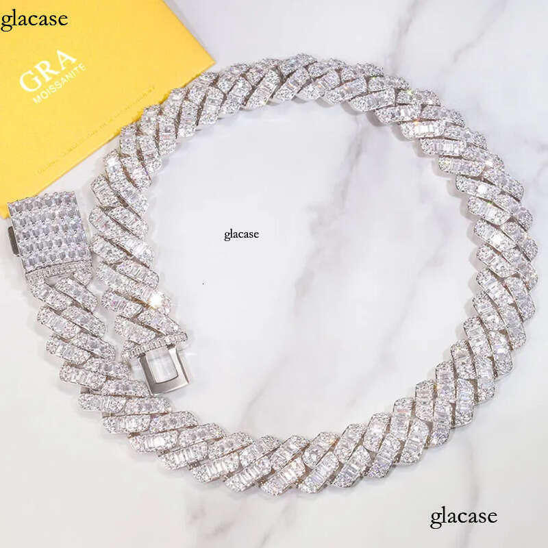 Factory wholesale men's necklace Vvs Moissanite k Necklace Custom Iced Baguette Straight e Cuban Chain Hip Hop Sier Jewelry