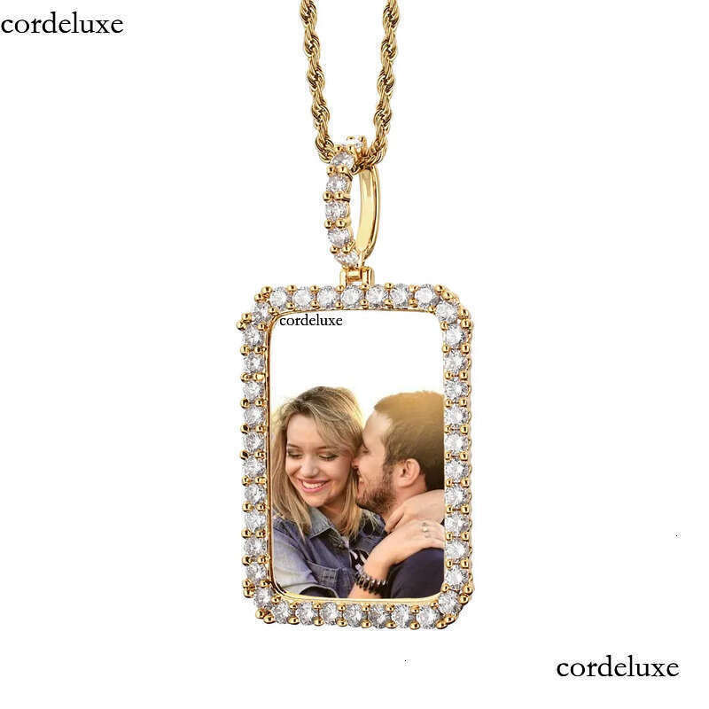 Custom Photos Necklace Fashion Gold Plated Square Memory Iced Out Pendant Mens Hip Hop Necklaces Jewelry 1f