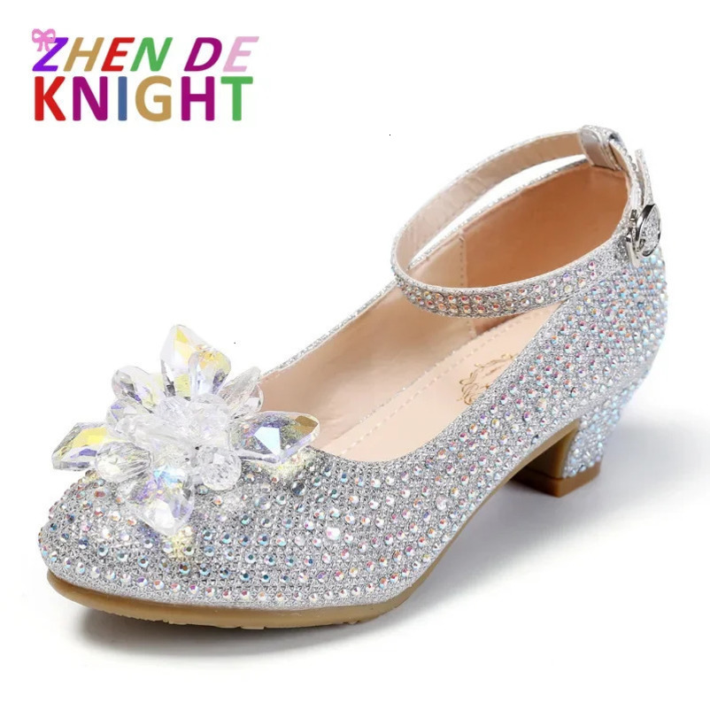 Princess Girls Party Shoes Children Sandals Sequins High Heels Shoes Diamonds Girls Sandals Peep Toe Crystal Kids Dress Shoes 241219