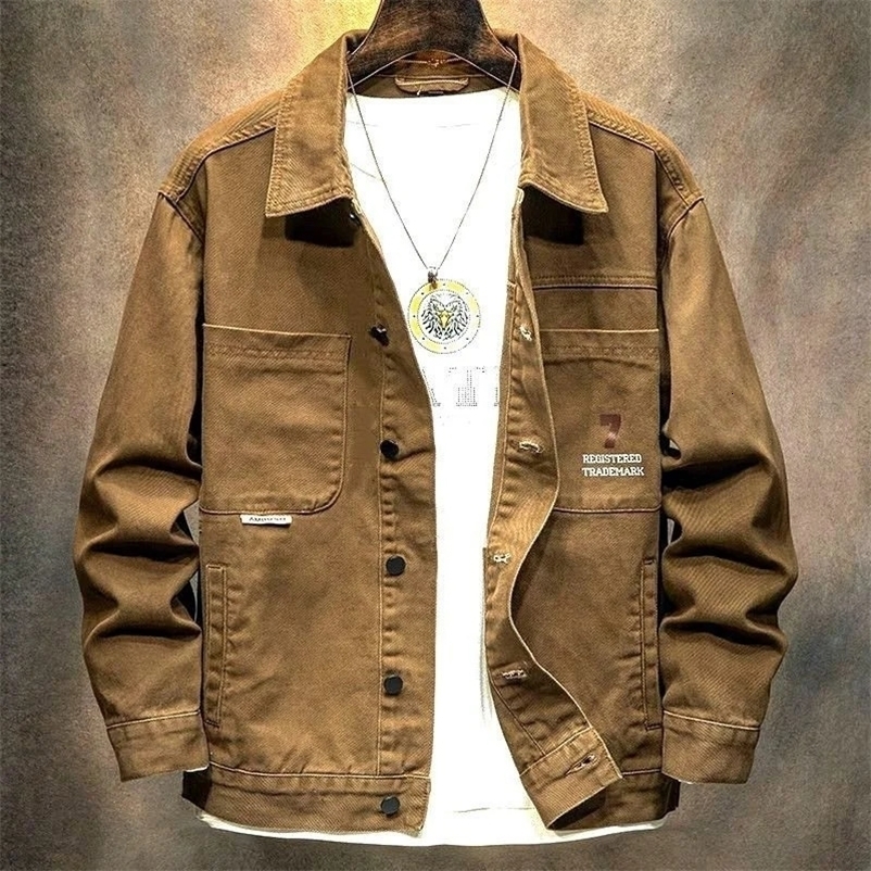 Men's Jackets Fashion Lapel Spliced Pockets Loose Printed Letter Coats Men's Clothing Autumn Oversized Casual Tops Korean Jackets 231129