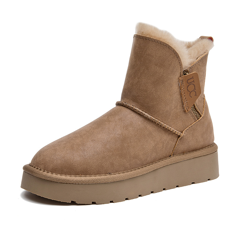 CE designer shoes Free shipping oxhide affordable luxury Winter anti slip snow boots with thick plush cotton shoes Pure yellow plain