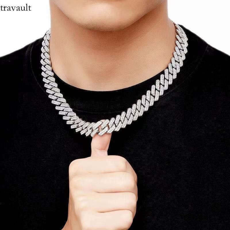 Iced Out Dia Men Necklace 14mm Hip Hop Fine Jewelry VVS Moissanite Sterling Sier Cuban Link Chain
