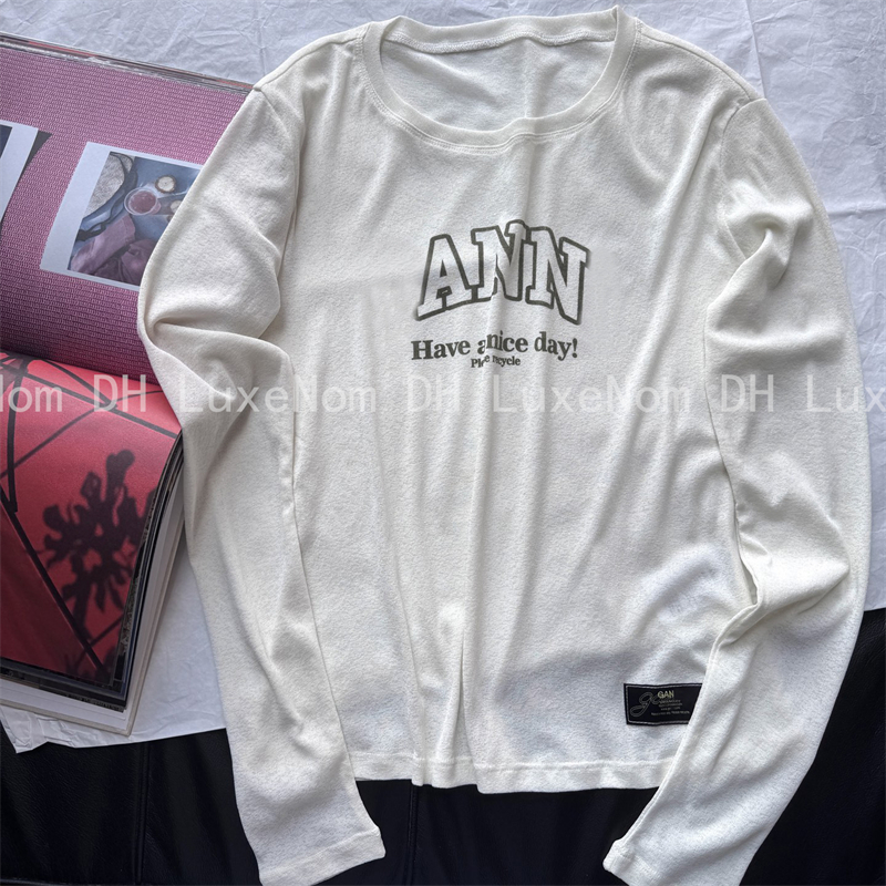 Women Fitted Long-sleeved Top Long-Sleeve Crewneck T-Shirt