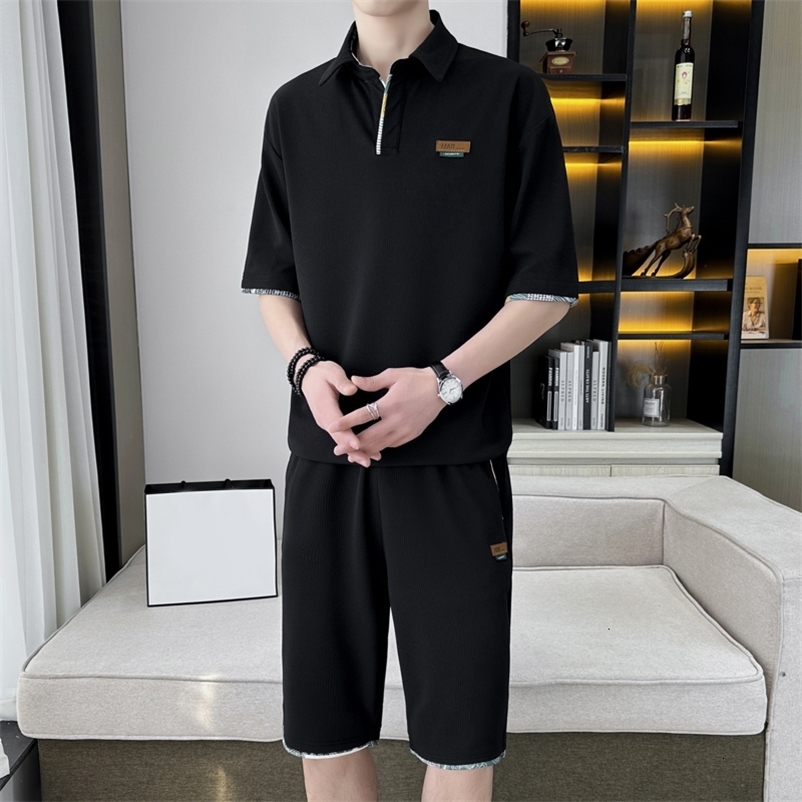 Men's Tracksuits Classic Summer Two Piece Men's Set Casual Solid Color Short Sleeve T-Shirt And Shorts Pant Sports Outwear Top Tee Tracksuit