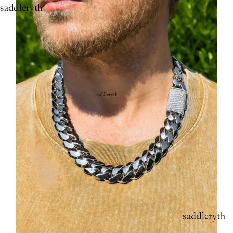 20mm Heavy sier Miami cuban link chains and bracelets with VVS1 Moissanite box clasp, gold plated iced out chain, Boyfriend gift ideas fa