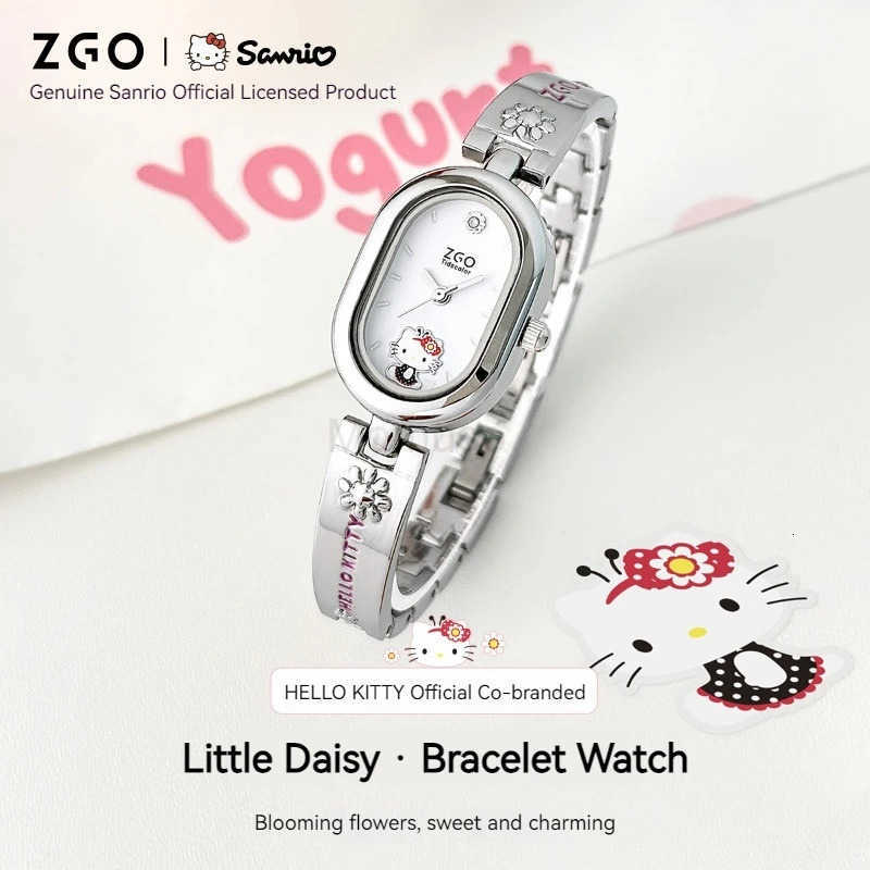Sanrio ZGO Collaboration Hellokitty Watch WomenS Steel Strap Ins Style Oval Bracelet Small And Luxurious Retro Quartz Watch L250925