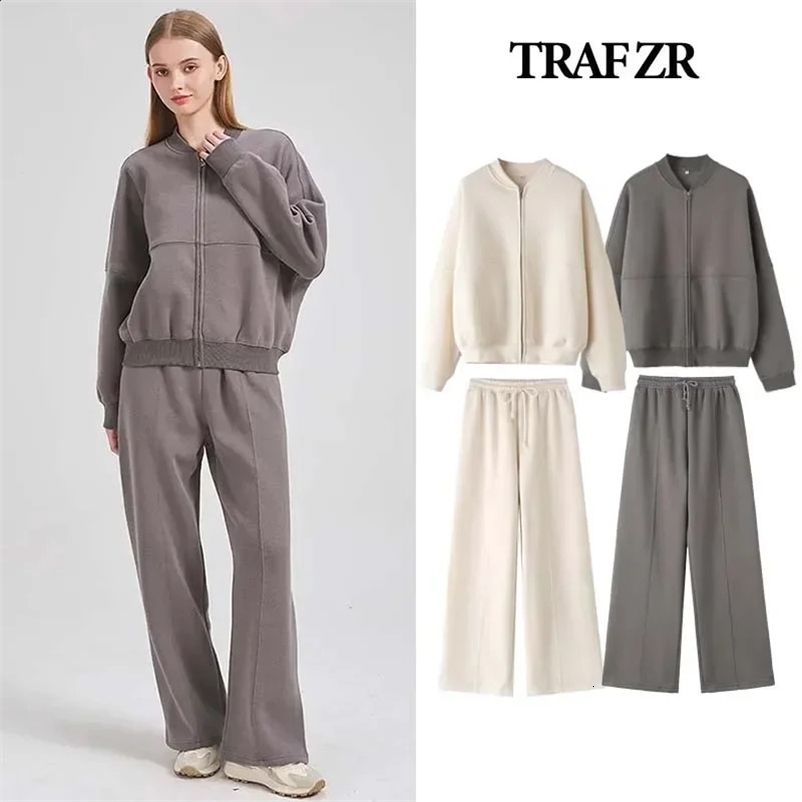TRAF ZR zipper cardigan set dress womens track and field suit set autumn set womens loose pants long sleeved sportswear 241217