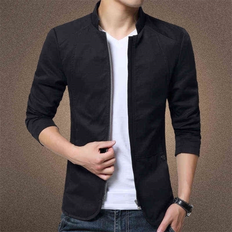 Mens Jacket Fashion Standing Collar Jacket Coats Men Slim Fit Business Casual Male Jackets Men Clothing Plus Size M-5XL Solid 211110