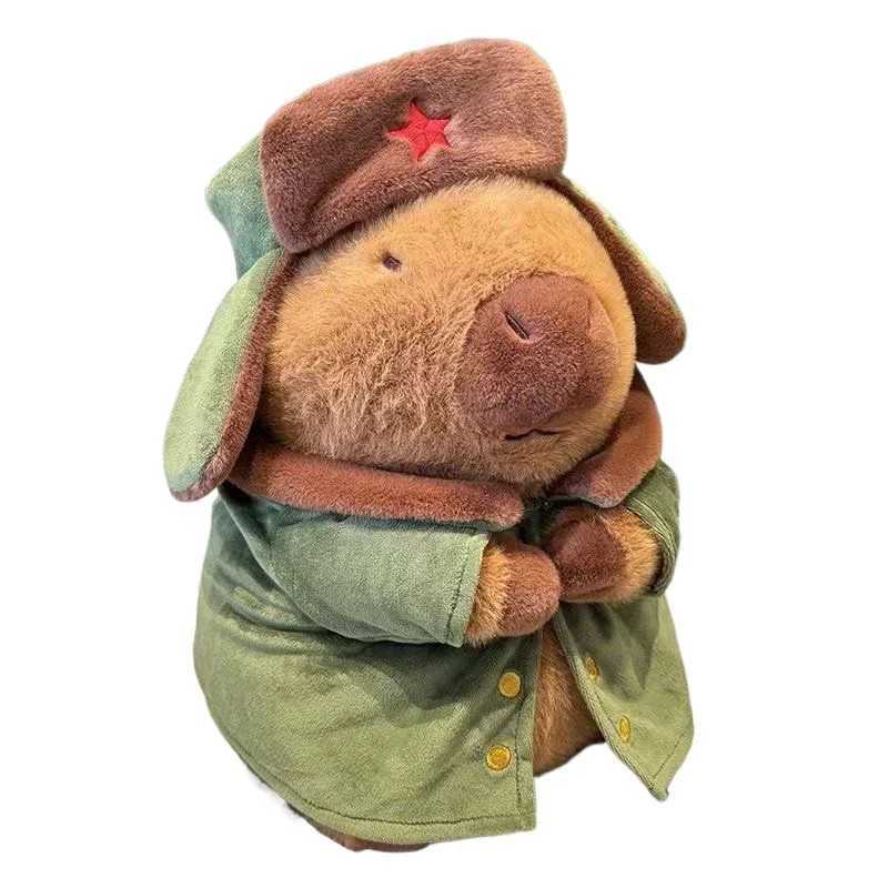 25cm984in Kapibala Capybara Plushie Toy Jacket Military Overcoat Pillow Doll Plush Cute Ornaments Cartoon Valentines Gift C250925