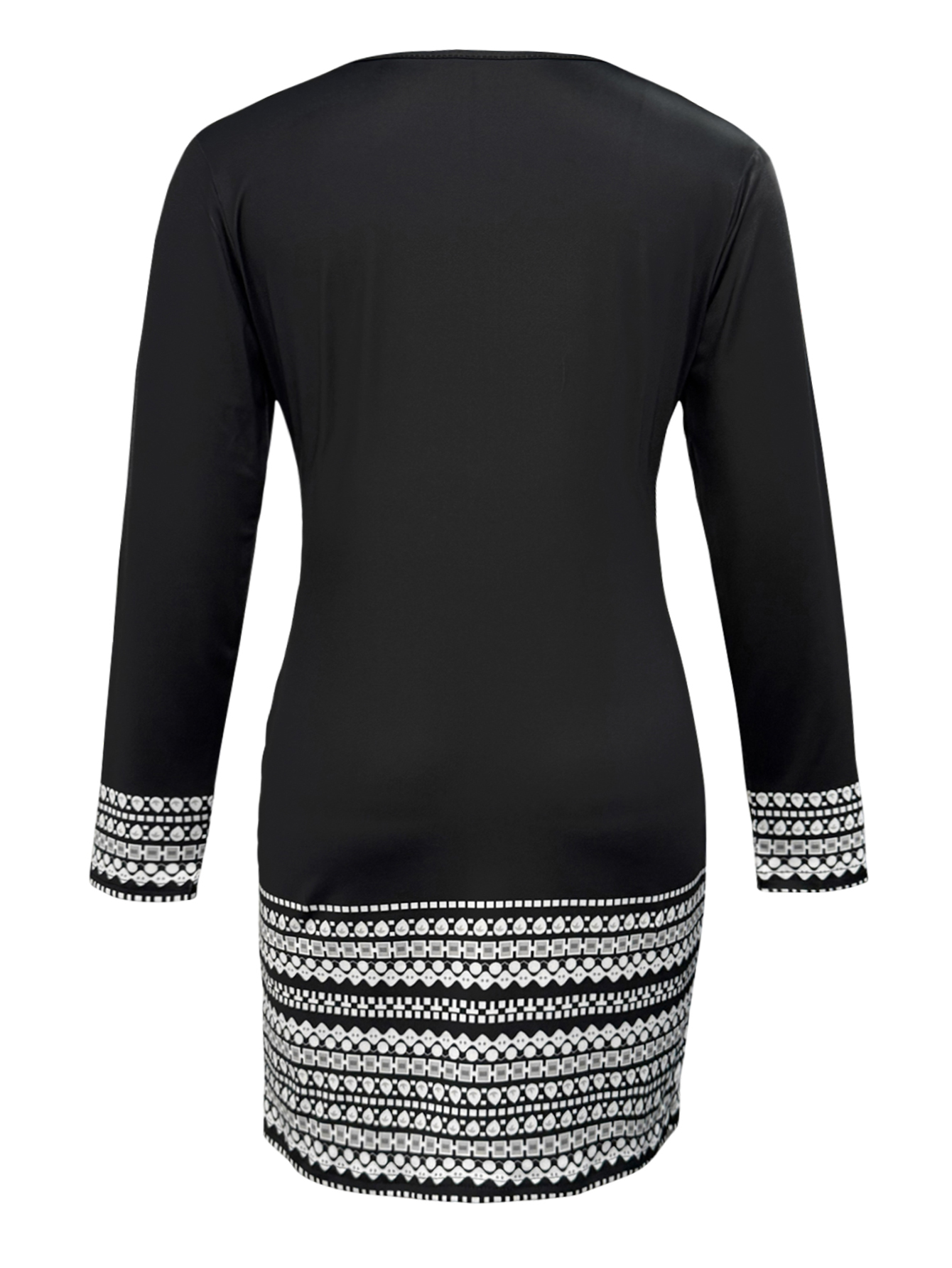 Women's Plus Size Shift Dress with Geometric Print Long Sleeve Casual Workwear -YL23505