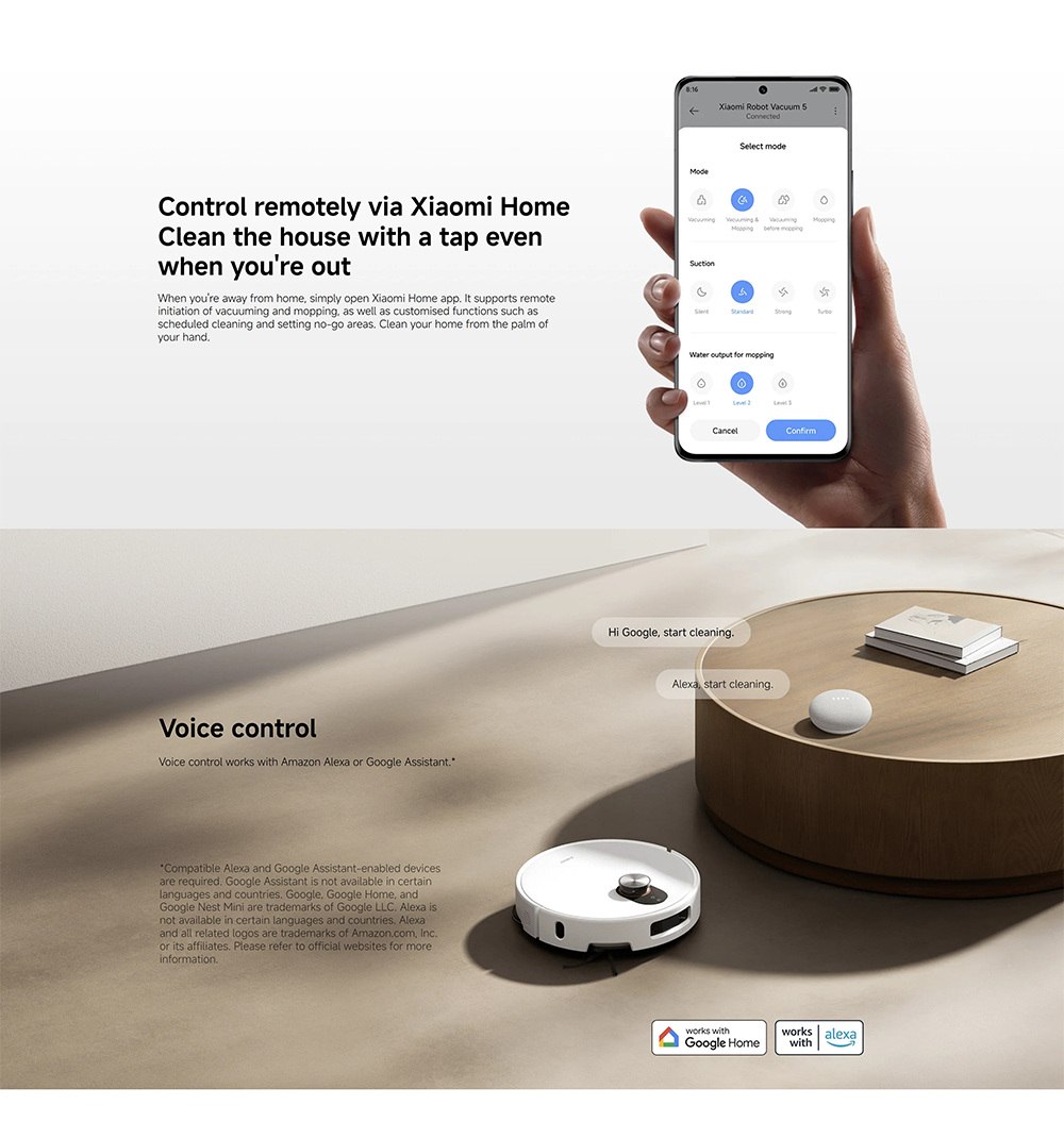 Xiaomi Robot Vacuum 5 EU, 20000Pa Fan Blower Suction Power, AI Triple-Camera Smart Perception System, Butler-Level Intelligent Cleaning, Smart Voice C