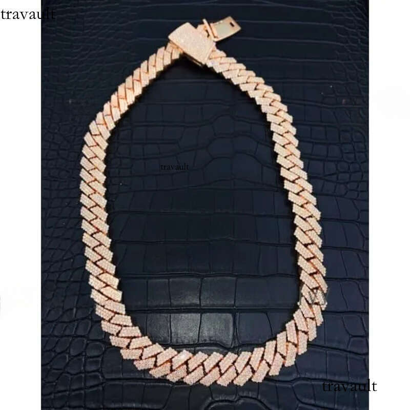 20mm Moissanite Dia Cuban Link Chain VVS1 Quality Sterling Sier Rose Gold Plated Mens Necklace