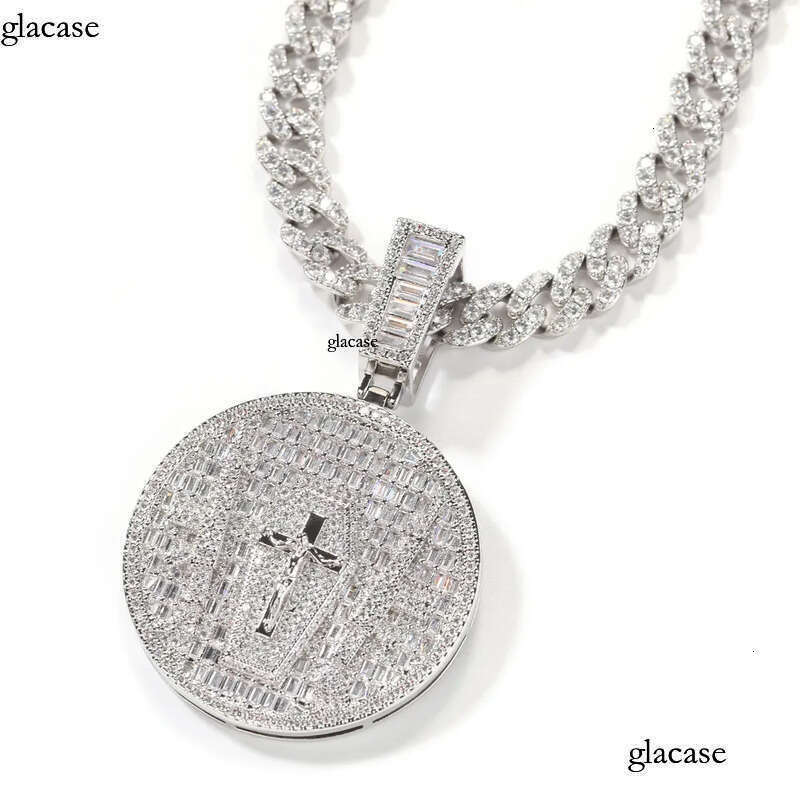 Hip Hop Jesus Cross Pattern Pendants Necklace TopBling White 5A Zircon Religious Jewelry