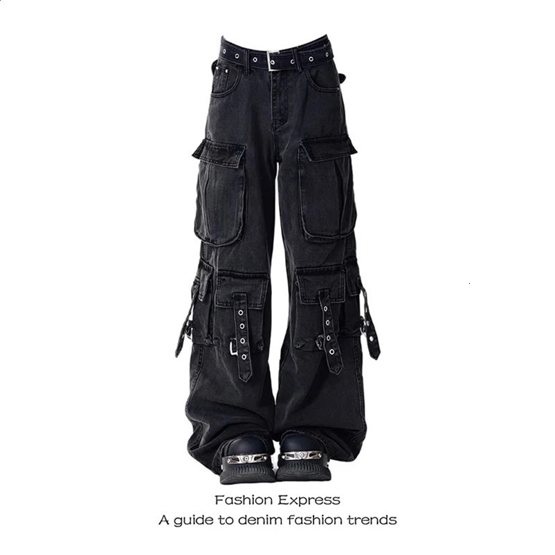 Womens Y2k Japanese streetwear merchandise pants denim pants American retro Gyaru 2000s retro Grunge jeans 250225