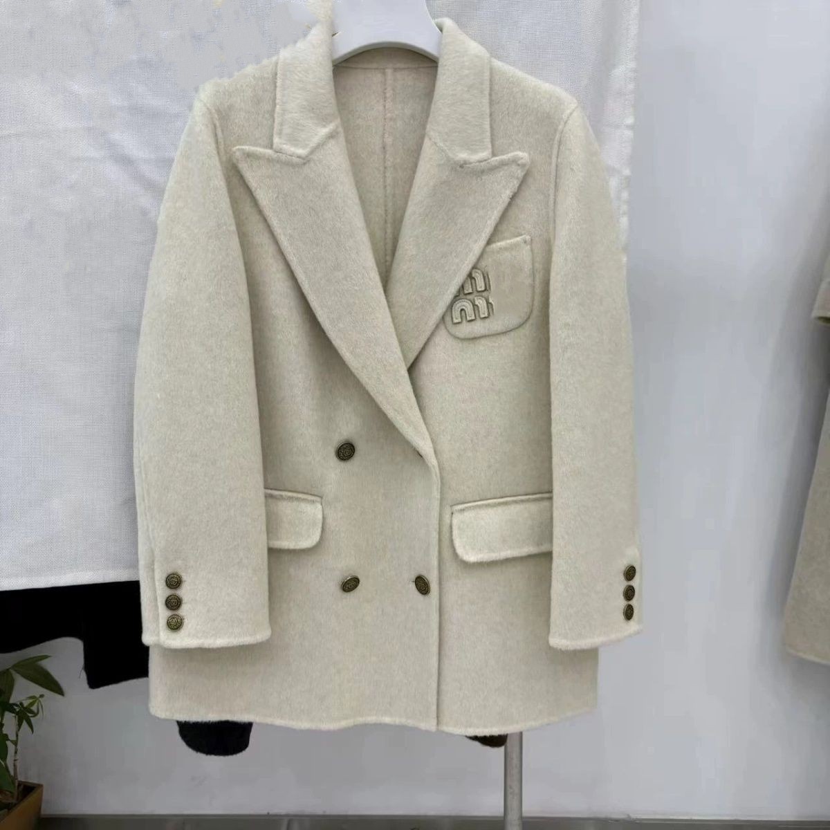Donne New Autumn Inverno Designer Abbassa La Lettera Del Logo Del Collare Ricamo Di Lana Cappotti Blazer SML-image