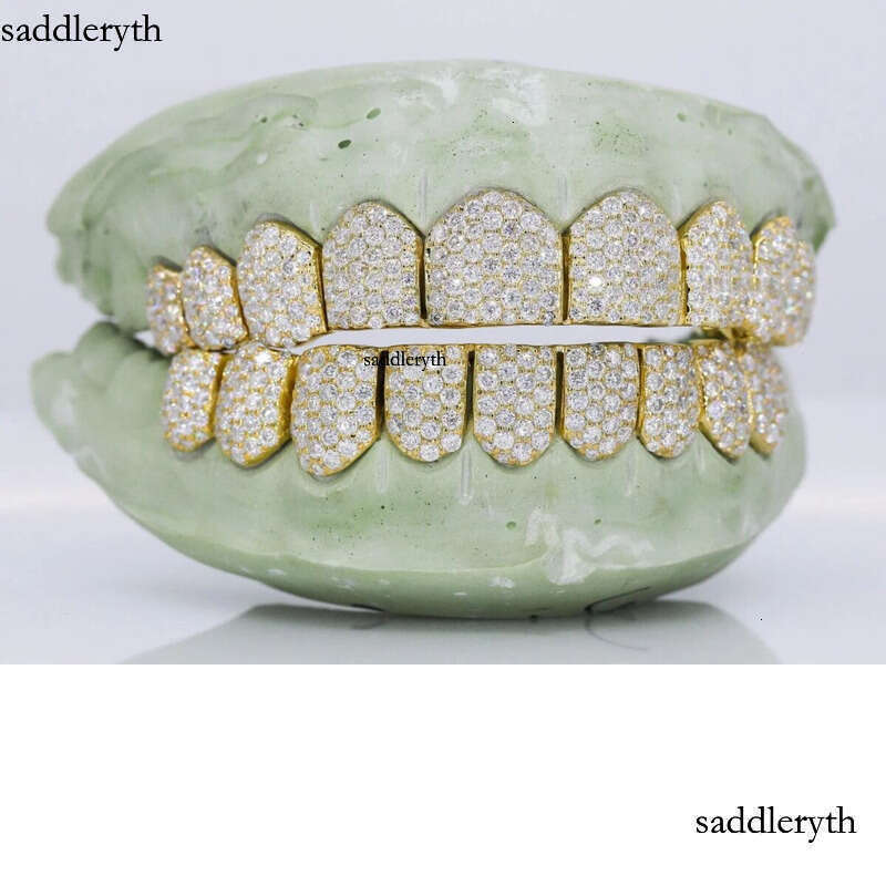 Vvs Moissanite Iced Out Sier Custom Made Gold Teeth Hip Hop Round Brilliant Cut Dia Grillz With Mold Kit