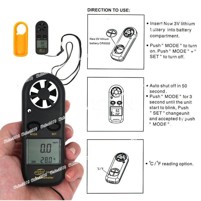 Digital Anemometer Handheld Wind Speed Meter Gauge Accurate Measures Wind Velocity Temperature With Wind Chill Backlight MAX/AVG Airflow Meter