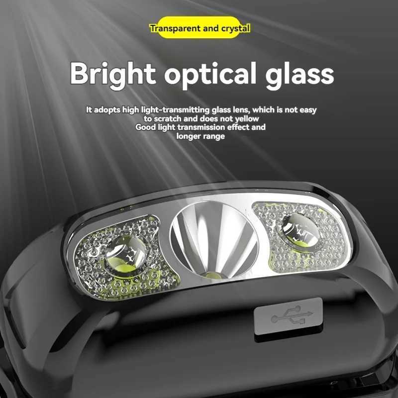 Powerful Headlamp LED Sensor Strong Light Headlamp Mini USB Rechargeable Flashlight Head Light Portable Camping Search Light J250925