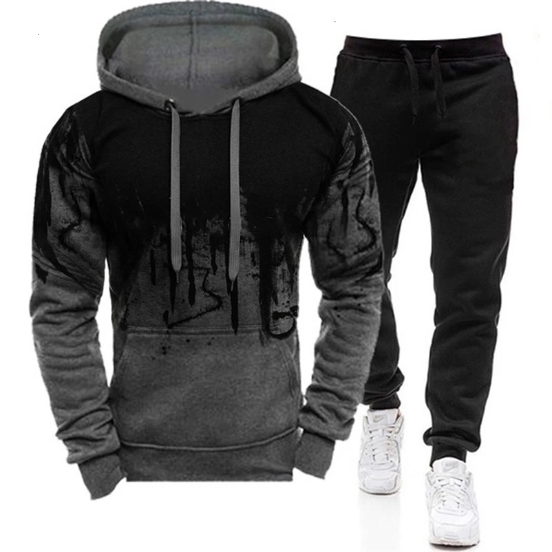 Autumn Winter Trending Tracksuits Men Camouflage Hoodie Pant 2 Piece Set Sports Wear 3d Ink Jogging Suits 240106