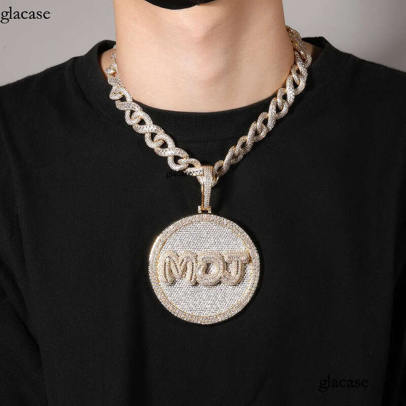 Hip Hop A-Z Letters Large Disc Pendant Necklace Full Zircons Mens Jewelry Gift