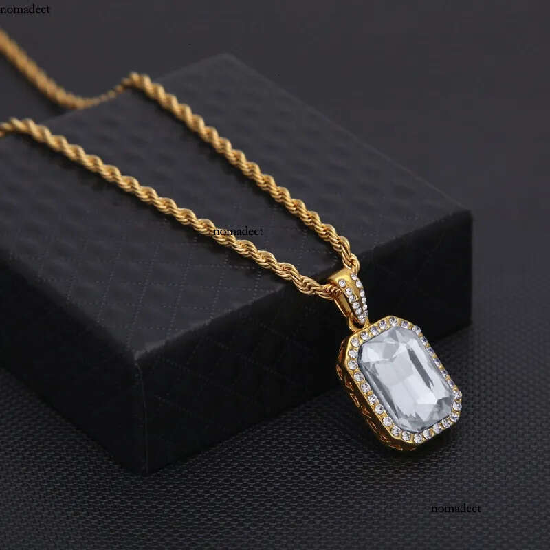 Mens Mini Ruby Pendant Necklace Gold Cuban Link Chain Fashion Hip Hop Necklaces Jewelry for Men 33