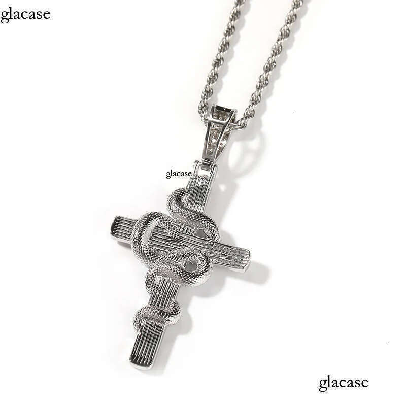 Hip Hop Colorful Snake Cross Pendant Necklace TopBling Full Cubic Zirconia Religious Jewelry