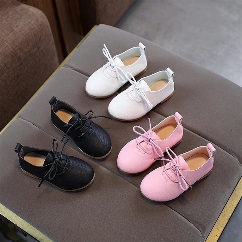 Spring Children Leather Shoes Lace-up Solid Color Matte Kids Flat Shoes Light Flexiable All-match Leisure Fashion Girls Shoes 250219