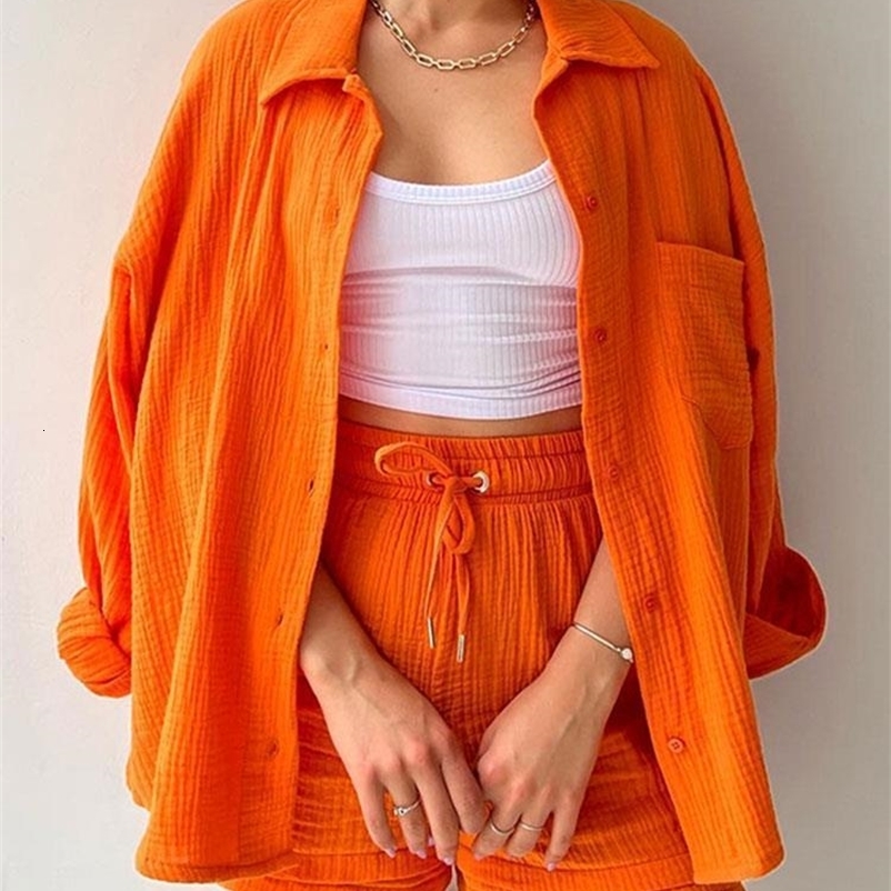 Women's Two Piece Pants Oversized Shirt Shorts Two Piece Sets Women Spring Cotton Tops With Loose High Waist Shorts Suit Fashion Streetwear Outfi