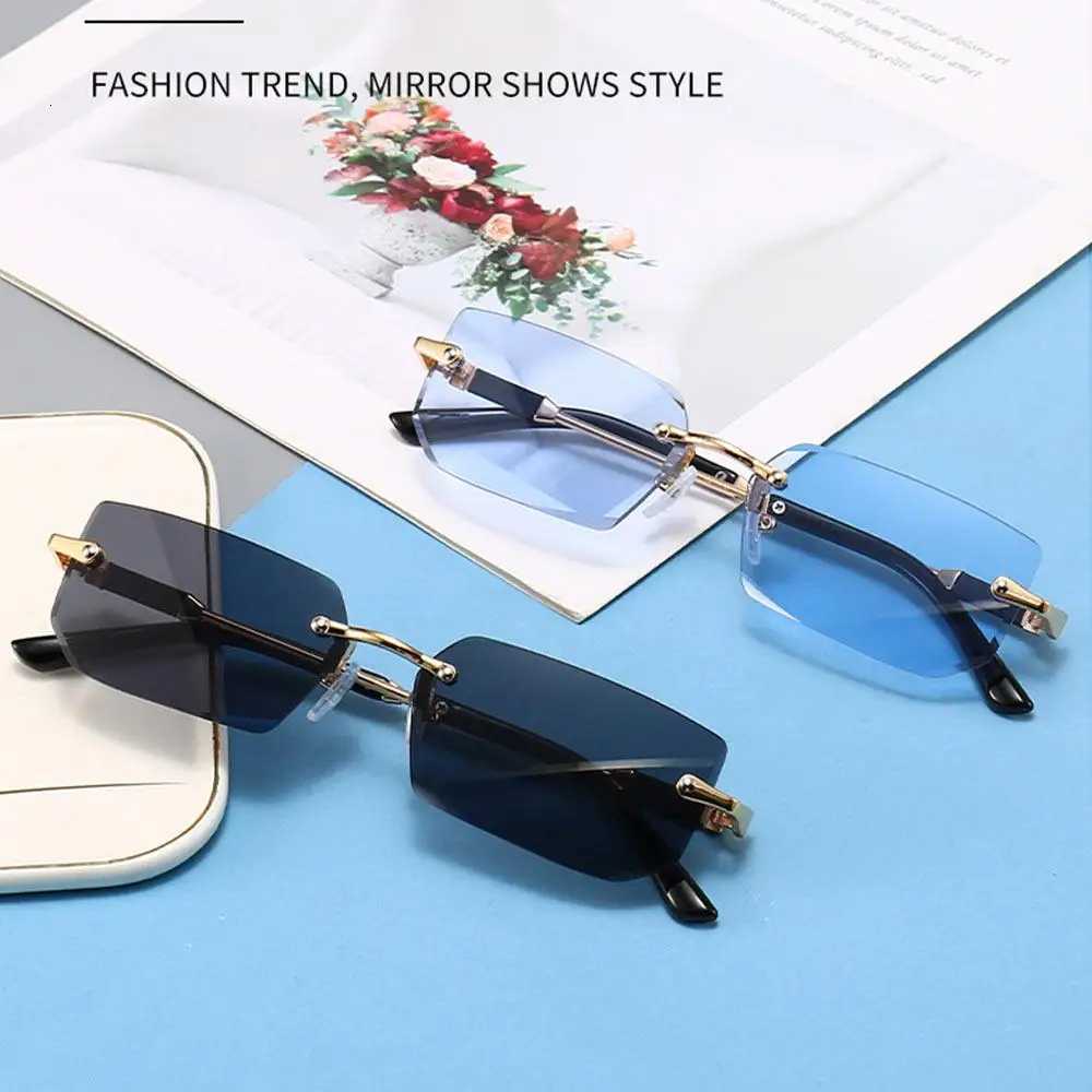 Retro Rimless glasses for Women Men Trendy Frameless Rectangle Glasses Retro Shades Fashion Summer Travel UV400 EyewearW250925