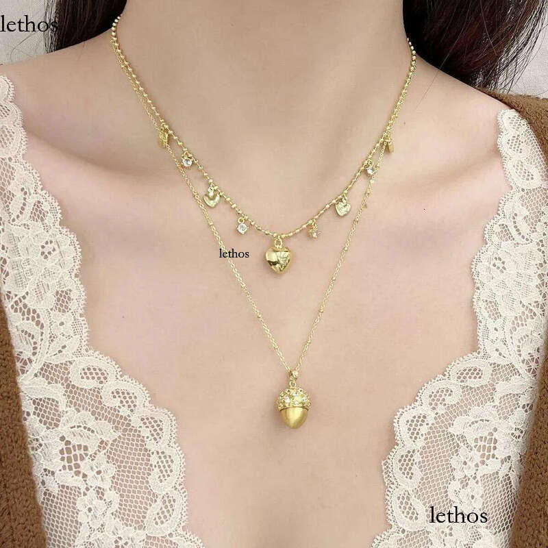 DHCollection Pinecone Heart Pattern Gold Plated Cubic Zirconia Ins Vintage Pendant Necklace Fashion Jewelry 11