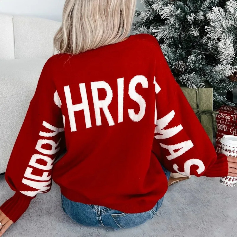 Autumn Winter Knitted Letter y Christmas Sweater Women O Neck Long Sleeve Loose Casual Versatile Street Pullovers 250113