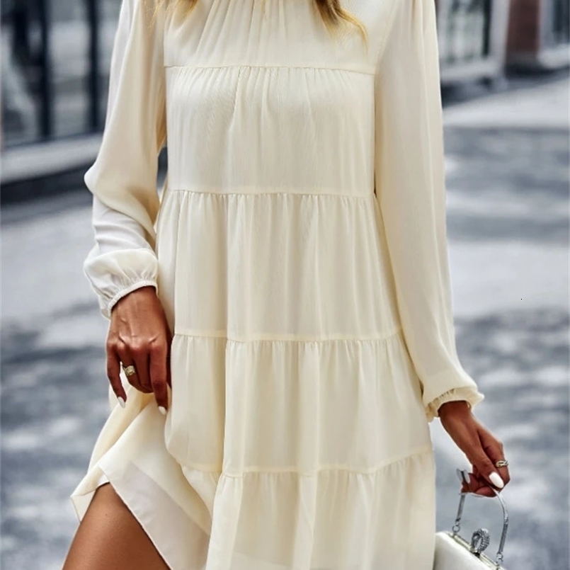 Womens Round Neck Lantern Sleeve Loose Casual A-Line Dress Temperament Commuting Summer Fashion High Waist Women Dresses 250218