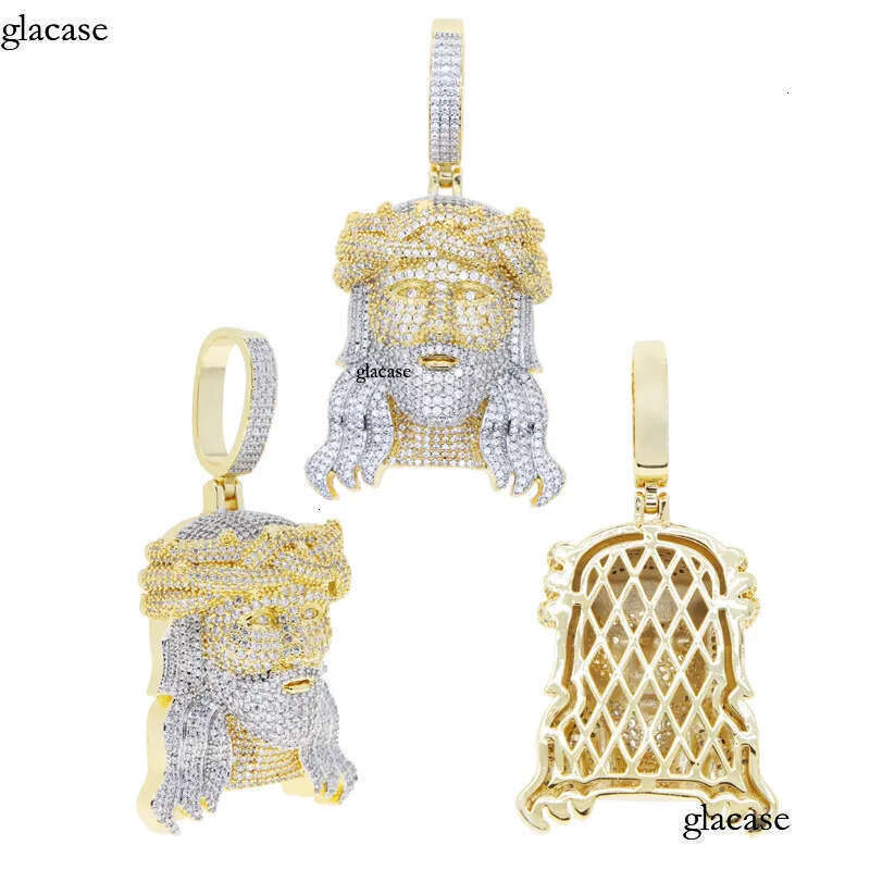 Hip Hop Jesus Face Pendant Necklace with Cuban Chain Jewelry Set Gold Plated