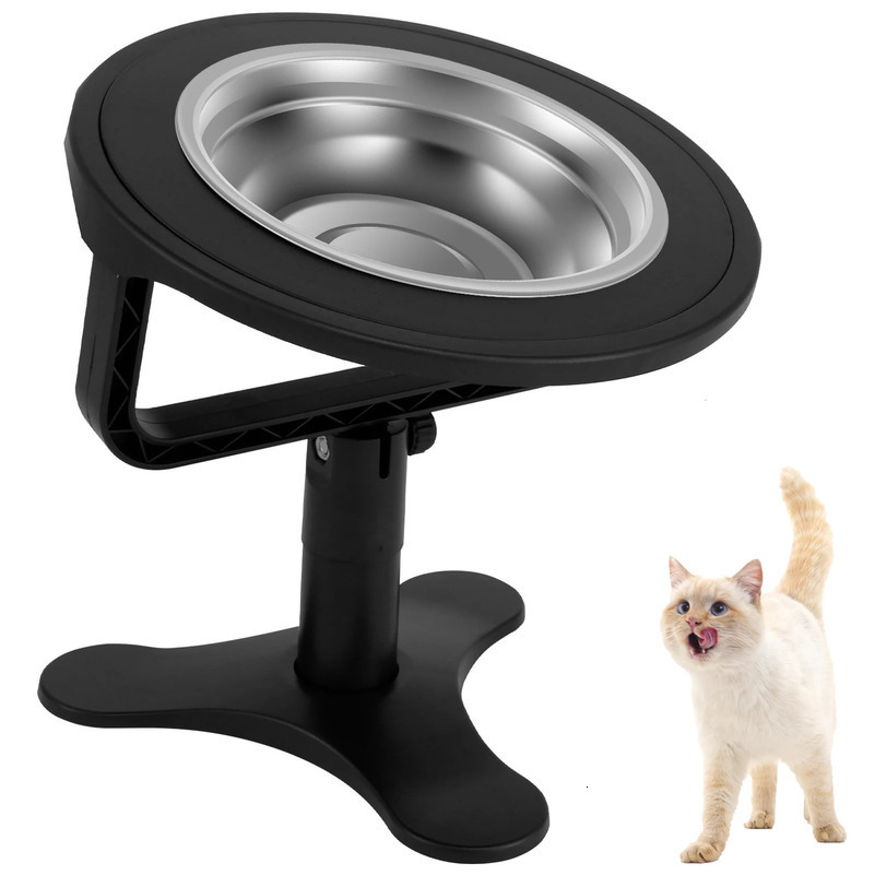 Cat bowl rack with adjustable bowl height Pe food rack tilted dog drinking bowl no pillar neck protection 250414