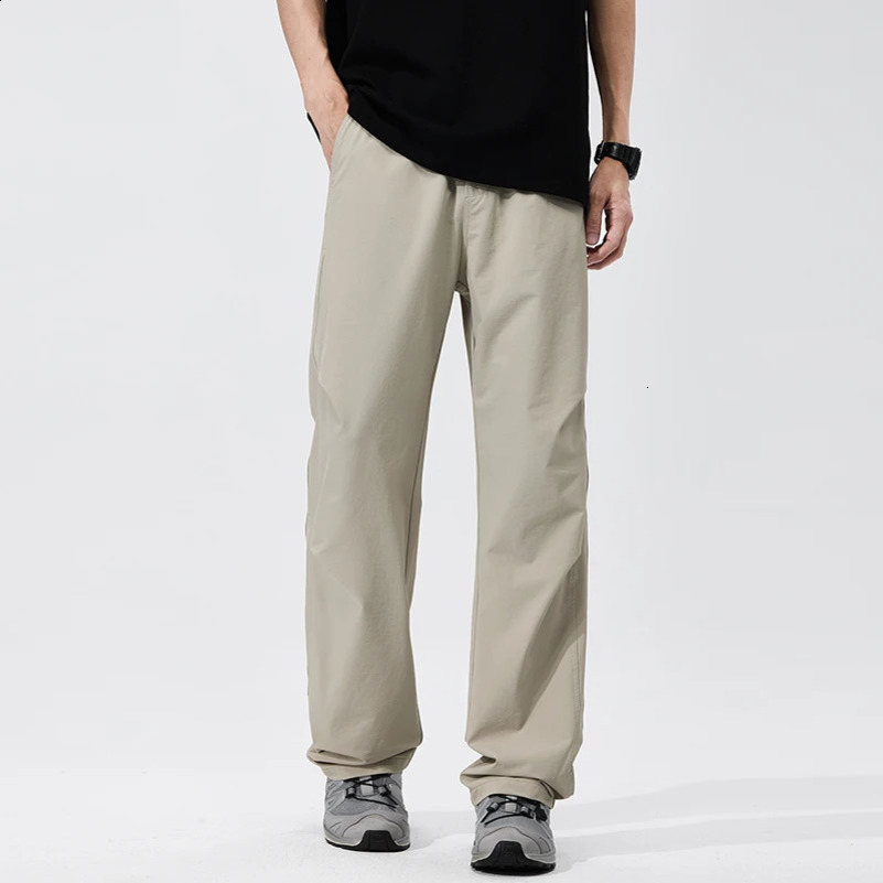 summer thin mens casual pants with elastic waist loose straight tube and micro elastic wide legs 250427