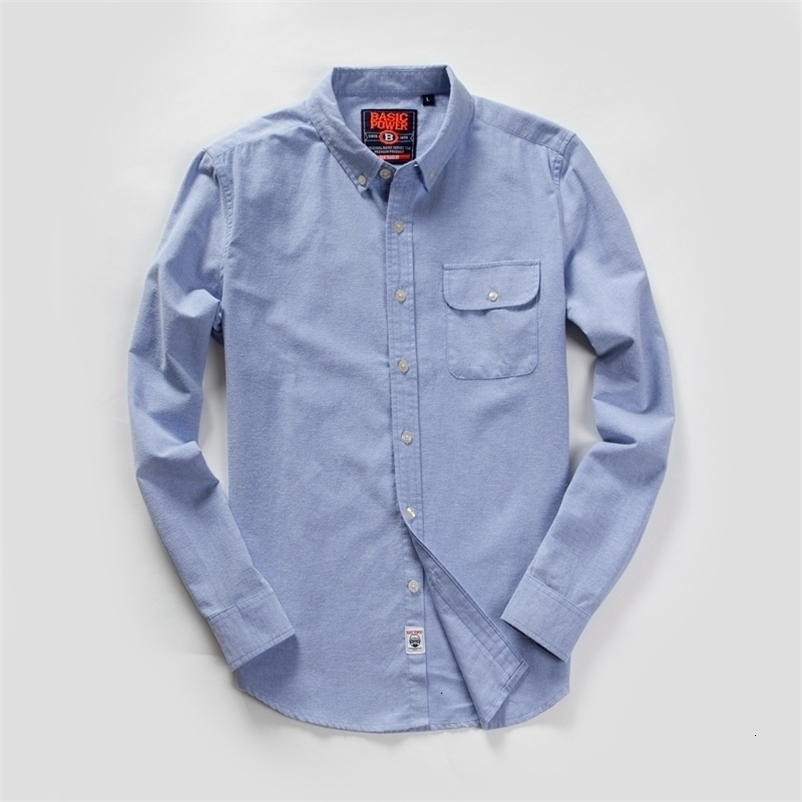 Men's Casual Shirts Men's Long Sleeve Oxford Casual Shirt Front Patch Chest Pocket Regular-fit Button-down Collar Thick Work Shirt MG20306 2