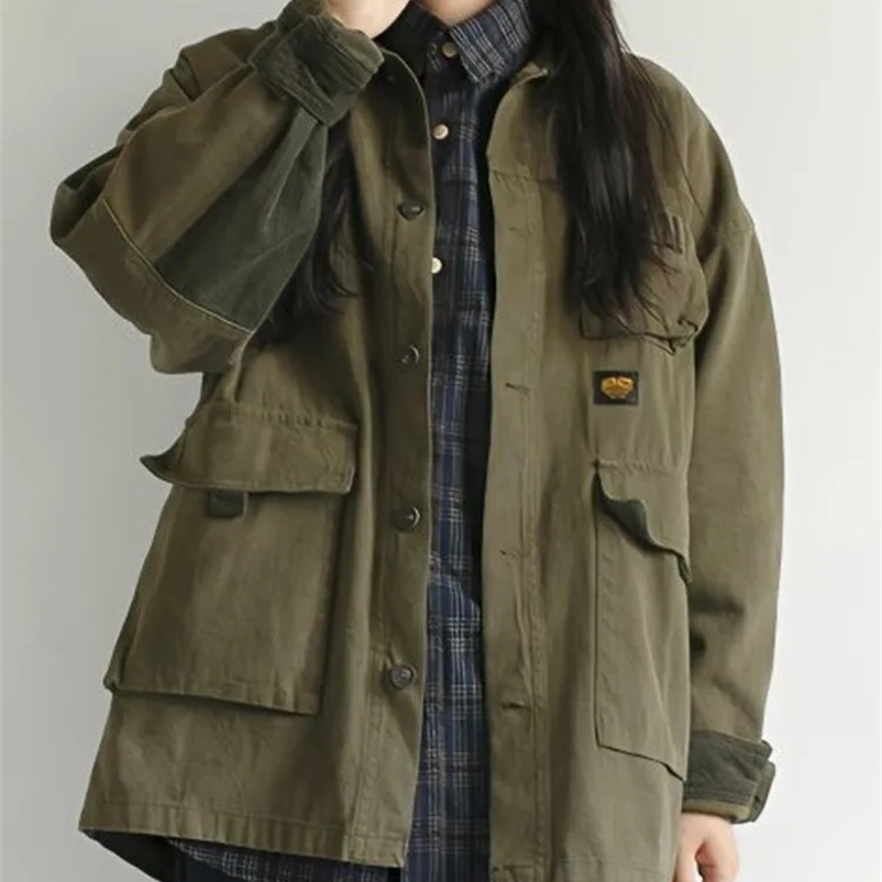Army Green Goods Denim Jacket Womens Spring Clothing Harajuku Jeans Jacket Fashion Military Casual Work Clothes Japanese Street Clothing 250317