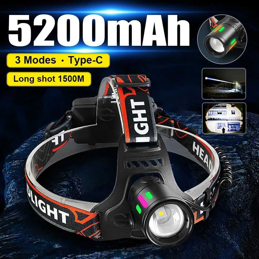 100000LM High Power LED Headlamp Alloy 5200mAh Work 12 Hours Headlight Rechargeable Head Lantern Work Fishing Front LED Head J250925