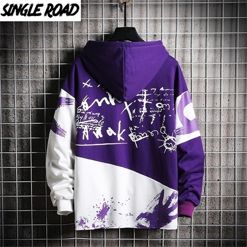 SingleRoad Men's Hoodies Men Oversized Patchwork Graffiti Harajuku Japanese Streetwear Hip Hop Purple Sweatshirt Hoodie Men 201127