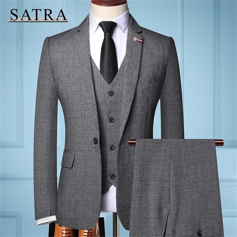 Men's Suits Blazers SATRA Arrival High Quality Three-piece Male Fit Business Suits Men's Fashion Boutique Slim Groom Wedding Suit 220909