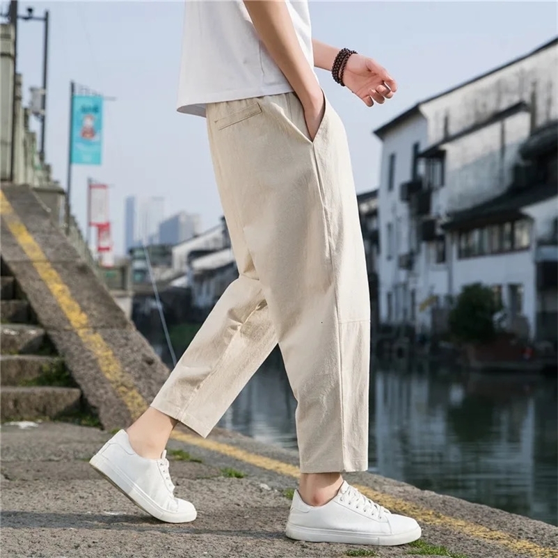 Men's Pants 6 Colors Men's Casual Pants Versatile Cotton Hemp Loose Linen Pants Korean Style Trendy Pants Straight Sleeve Joggers 231129