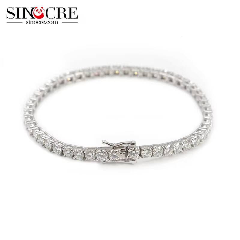 4Mm Moissanite 10K Tennis Necklace Distributor Sinocre Hiphop Silver Plated