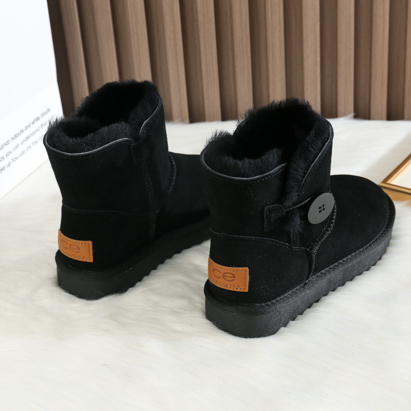 CE designer shoes Free shipping oxhide affordable luxury Winter anti slip snow boots with thick plush cotton shoes Ethereal black plain