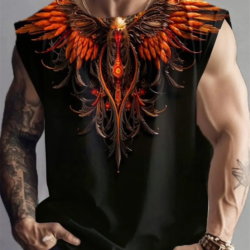 Outdoor Sacred Beast Phoenix Print Sports Quick Dry Sleeveless Breathable Vest Mens Clothing Fashion Four Seasons Y2K Fnaf Gym 240703